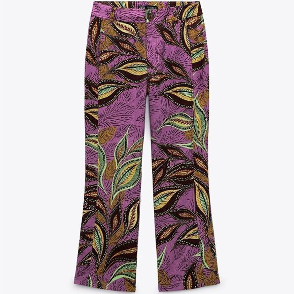 ZARA PRINTED LINEN BLEND TROUSERS - Picture 4 of 4